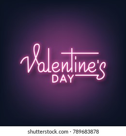 Valentines Day. Valentines Day neon script lettering. Valentine's Day neon sign.