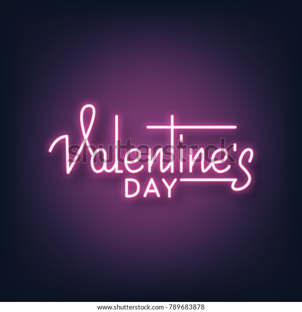 Valentinstag Valentines Day Neon Schrift Schrift Schriften Valentinstag Neonzeichen Stock Vektorgrafik Lizenzfrei