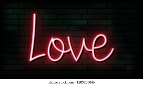 Valentine`s Day neon sign. Vector background.