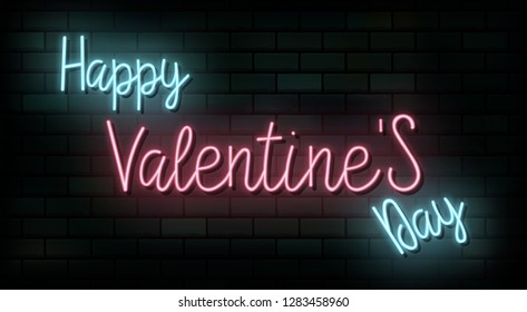 Valentine`s Day neon sign. Vector background.