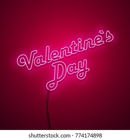 Valentine`s Day neon sign. Vector background. 