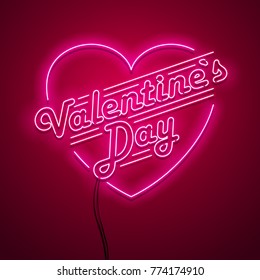 Valentine`s Day neon sign. Vector background. 
