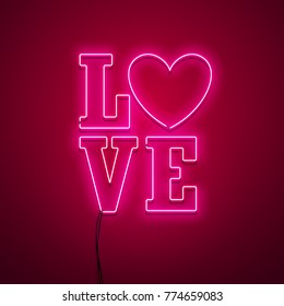 Valentines Day neon sign. Vector background. 