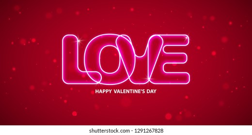 Valentine's day Neon Text., banner template. red heart with lettering on background. tags poster design Vector brochure.