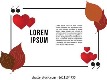 Valentines day note card template with heart and leaves 
