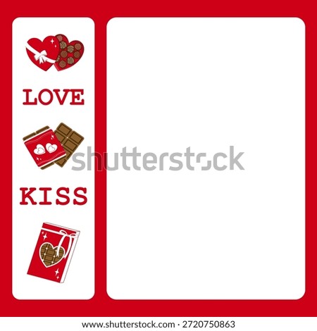 Valentine's Day Note Card Template with Chocolate Box and Love Kiss Text