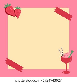 Plantilla de papel de la nota del día de San Valentín con el helado y las fresas del corazón
