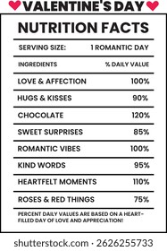 Valentines day  nutrition fact design, Valentines days nutrition fact vector design