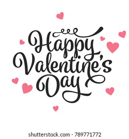 Valentines Day Oblique Lettering. Handwritten Romantic Greeting Card with Text Happy Valentines Day. February 14, Love and Heart.