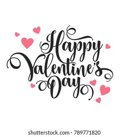 Valentines Day Oblique Lettering. Handwritten Romantic Greeting Card with Text Happy Valentines Day. February 14, Love and Heart.