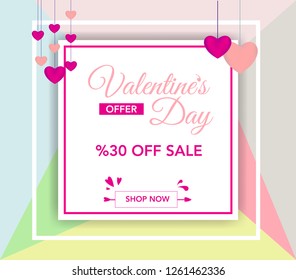Valentines day offer banner concept with gift pack with pastel color background