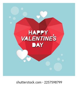 valentine's day on blue background with origami heart