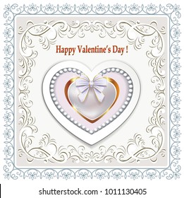  Valentine's day on a light background in a frame with an ornament. Vector illustration