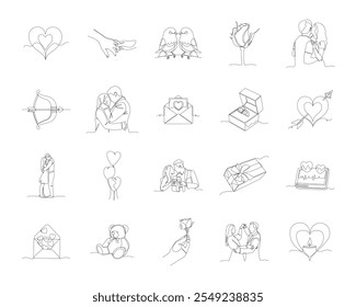 Valentine's Day One Line Art Vector Set Illustration