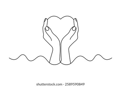 Valentine's day one line art drawing of love shape isolated outline vector icon