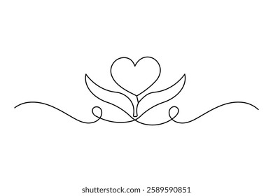 Valentine's day one line art drawing of love shape isolated outline vector icon