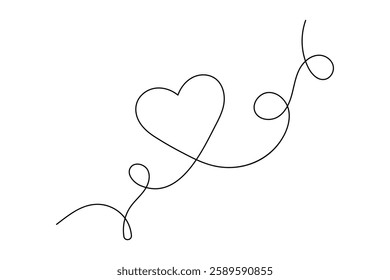 Valentine's day one line art drawing of love shape isolated outline vector icon