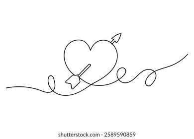 Valentine's day one line art drawing of love shape isolated outline vector icon