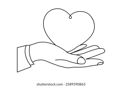 Valentine's day one line art drawing of love shape isolated outline vector icon