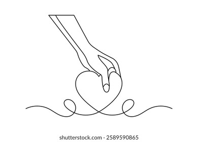 Valentine's day one line art drawing of love shape isolated outline vector icon