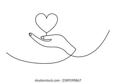 Valentine's day one line art drawing of love shape isolated outline vector icon