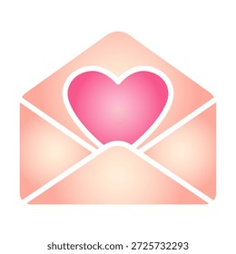 Icono de sobre abierto de San Valentín con un corazón rosa. Ilustración vectorial con gradiente vibrante suave. Símbolo de correo romántico. Diseño minimalista de carta de amor plana aislada en blanco.