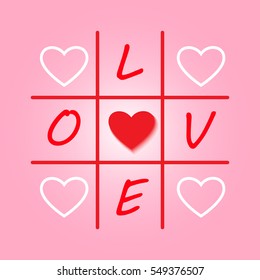 Valentines day original card with tic-tac-toe design. Vector illustration for card.
