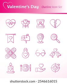 Valentine's Day Outline Icon Set Vector