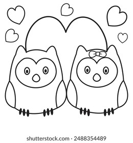 Valentine's Day  owl animal Coloring Pages for Kids
