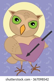 Valentine's Day. Owl and heart. Vector illustration.