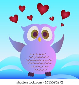 Valentine's Day. Owl with hearts. Gradient