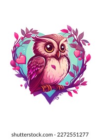 valentines day owl, in love, heart, cute, pink