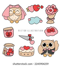 Valentine's day owls. Vector illustration