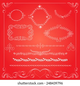 Valentines Day Page Decor Design Vector Elements on red background
