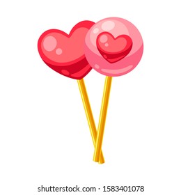 Valentines Day pair of candy hearts. Illustrations in cartoon style.