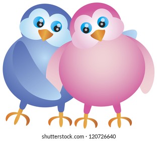 Valentines Day Pair of Lovebirds Hugging Illustration Isolated on White Background Vector