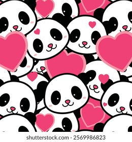 Valentine's Day Panda, flat-lay and still life, seamless pattern