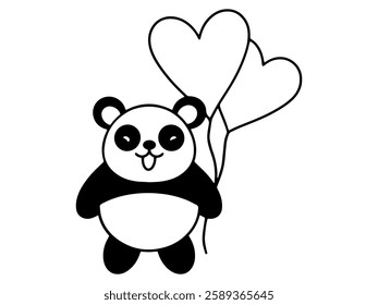 Valentines Day Panda Holding Balloons Outline