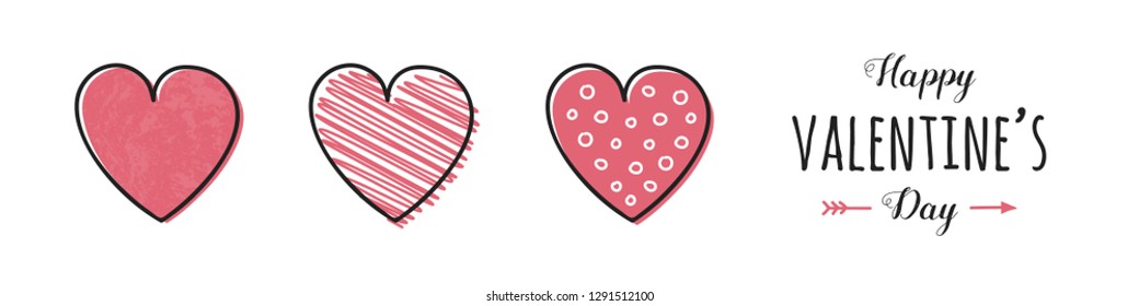 Valentine's Day panoramic header with cute hearts. Love concept. Vector