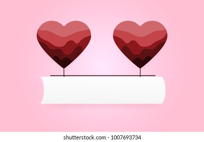 Valentine's day with paper art style concept, Heart shape balloon flying and space for text. Vector art illustration background