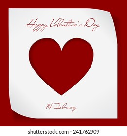 Valentines Day paper background with red cutting heart. Vector eps10.