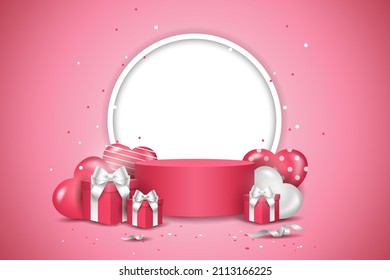 Valentine's Day. With paper board, gift box,Ballon, confetti and Copy Space Area, suitable to place on content with that theme