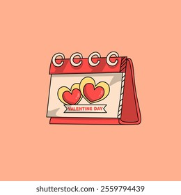 Valentine's day paper calendar with couple love. Valentine icon. Love calendar cartoon. 14th February valentine day. 