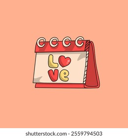 Valentine's day paper calendar with cute sign love. Valentine icon. Love calendar cartoon. 14th February valentine day. 