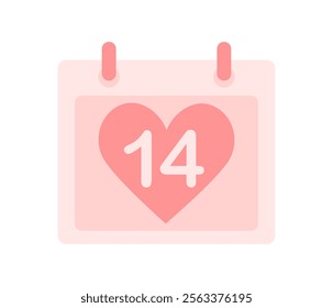 Valentine's Day Paper Calendar, Notes Reminder, February 14. Love symbol. Flat Vector illustration isolated on white background 