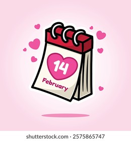 Valentine's Day Paper Calendar, Notes Reminder, February 14 Cartoon Icon Vector Illustration. Isolated background. Love Symbol. Valentine's Day Concept