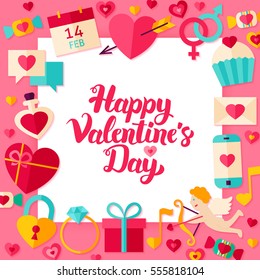 Valentines Day Paper Concept. Vector Illustration Flat Style Love Greetings Concept with Lettering.