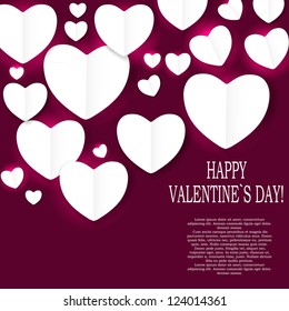 Valentines day paper heart backgroung, vector illustration