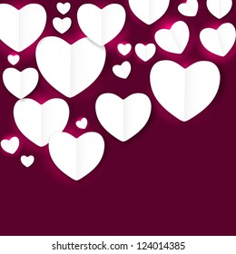 Valentines day paper heart backgroung, vector illustration