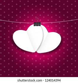 Valentines day paper heart backgroung, vector illustration
